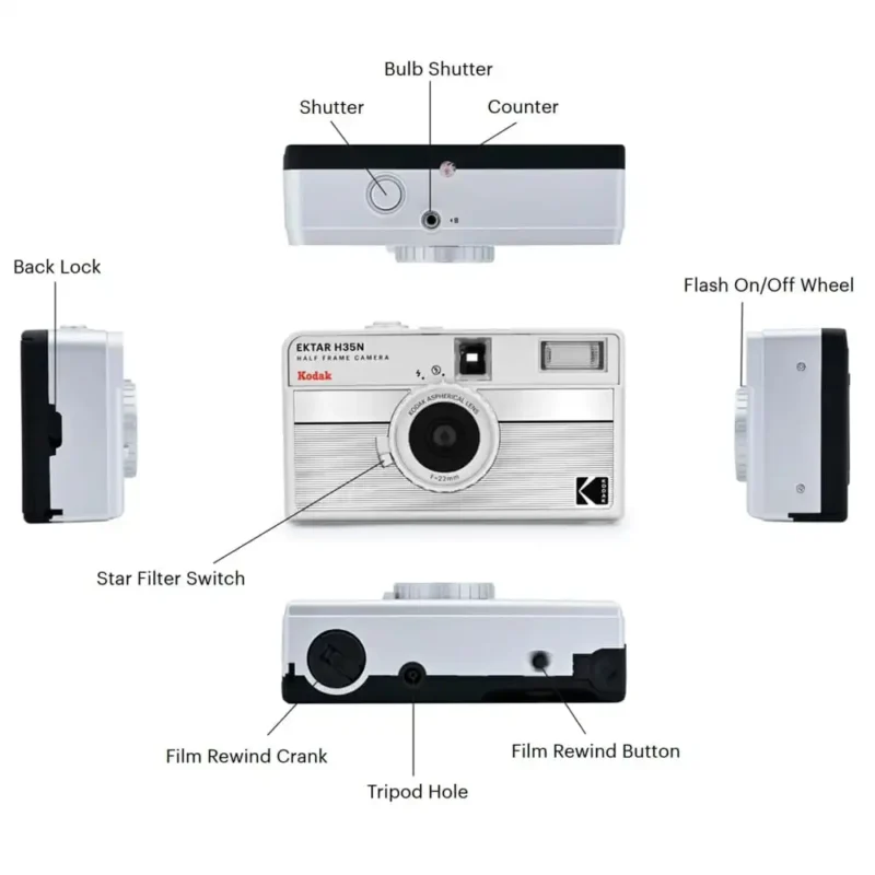 Kodak Estar H35N Half Frame 35mm Film Camera White Key Function